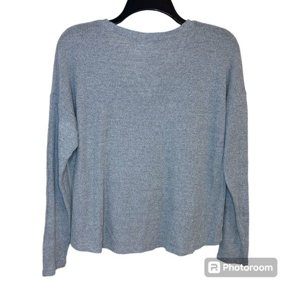 Pink Rose Gray Ribbed Long Sleeve V-Neck Top Size Small - Picture 2 of 6